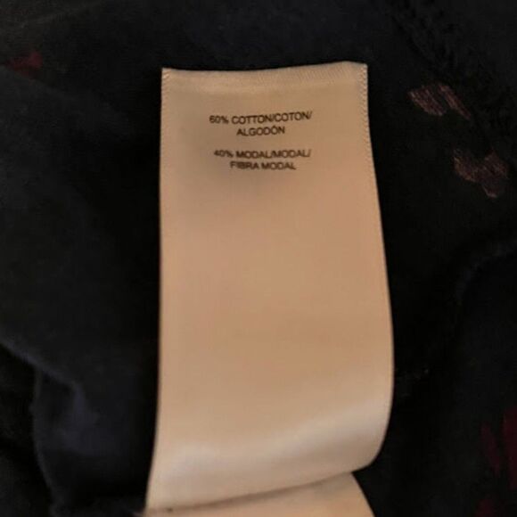 Lucky Brand Bohochic Normcore Blue w/Pink Flowers Long Sleeve V-Neck Top SZ S - Picture 4 of 5